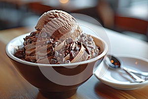 Delicious brown chocolate ice cream. Generative AI