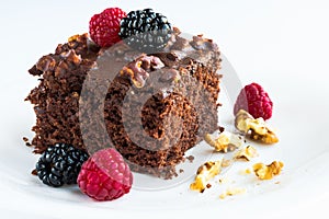 Delicious brownie with silvestre fruits. photo