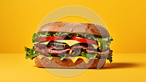 Delicious Burger Flatlay On Vibrant Yellow Background
