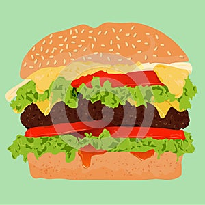 Delicious Burger green background