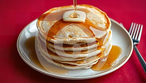 Delicious Buttery Pancakes Stack with Syrup photo