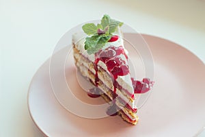 Delicious cake with lingonberry jam photo