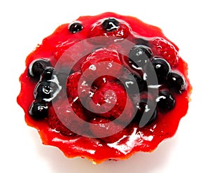 Delicious cake pastry with fruit raspberry currant isolated on