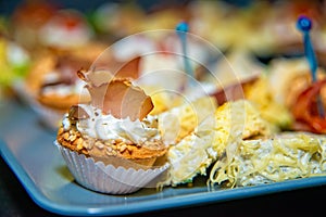 Delicious canapes for party on plate