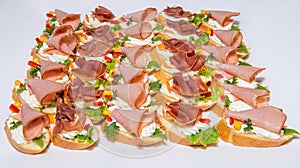 Delicious canapes for party on plate