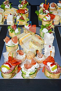 Delicious canapes for party on plate