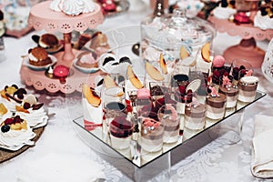 Delicious candy bar at luxury wedding reception. exclusive expe