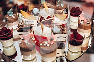 Delicious candy bar at luxury wedding reception. exclusive expe