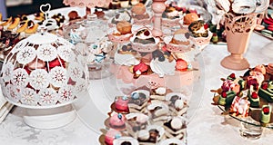 Delicious candy bar at luxury wedding reception. exclusive expe