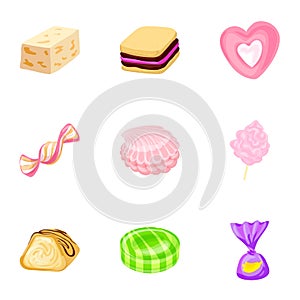 Delicious candy icon set, cartoon style