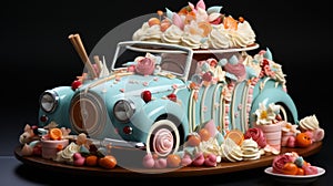 Delicious car shaped cake made of fondant