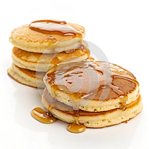 Delicious caramel glazed pancakes stack isolated on transparent background