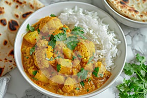 Delicious cauliflower potato curry with rice