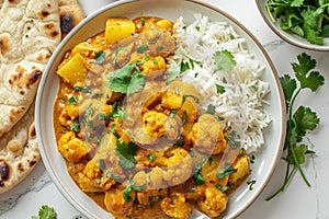 Delicious cauliflower potato curry with rice