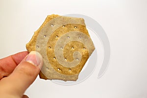 Hexagon-Shaped Cheese Cracker in a Closeup