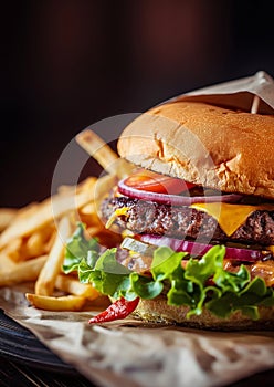 Delicious Cheeseburger and fries Illustration