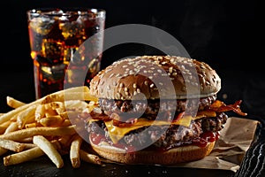 Delicious Cheeseburger with Fries and Soda