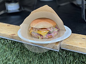 Delicious cheeseburger in nature