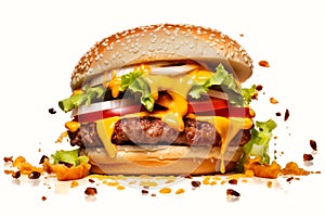 delicious cheeseburger on white background
