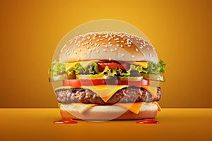 Delicious cheeseburgers on a wooden background - Ai Generated