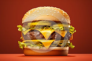 Delicious cheeseburgers on a wooden background - Ai Generated