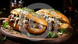 Delicious Cheesesteak Sandwiches Closeup On A Table