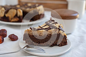 Delicious chestnut cake with almonds and chocolate glaze