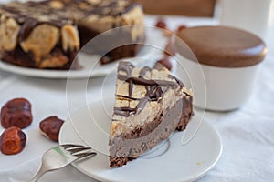 Delicious chestnut cake with almonds and chocolate glaze