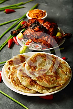 Delicious chicken fried and parathas,top view