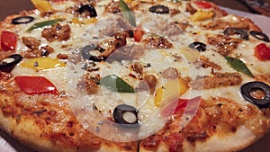 Delicious chicken pizza Italian dish