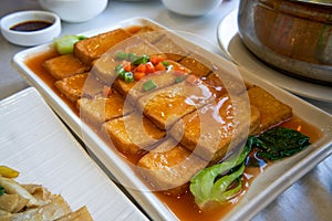 A delicious Chinese dish, farmhouse tofu with braised sauce