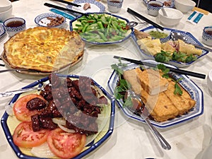 Delicious Chinese Food Macau Macao China Cantonese Cuisine Beef Steak Tofu Chicken Pan Fried Egg Fresh Dish Dinner Meal