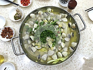 Delicious Chinese Food Macau Macao China Cantonese Cuisine Seafood Steampot Steaming Pot Fresh Shellfish Seafood Clam Hotpot
