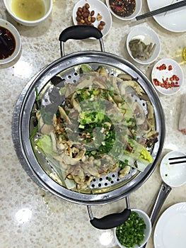 Delicious Chinese Food Macau Macao China Macanese Cuisine Hot Fresh Steamed Chicken Dish steam pot dinner meal Soy Sauce
