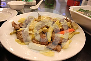 Delicious chinese food, pork with vegetables