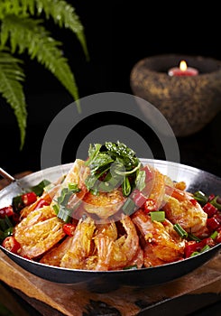 Delicious Chinese food, spicy shrimp pot