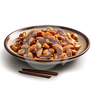 Delicious Chinese Kung Pao Chicken on a Plate .