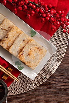 Delicious Chinese radish cake for lunar new year celebration cuisine