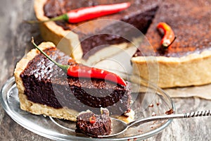 Delicious chocolate cake with chilli