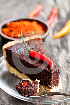 Delicious chocolate cake with chilli