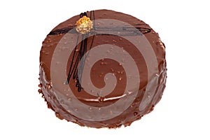 Delicious chocolate cake isolated on white background