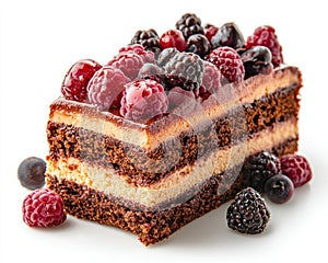 Slice of Chocolate Cake with Fresh Berries