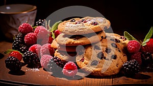 Delicious Chocolate Chip Cookies Photography With Fresh Berries