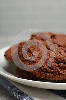 Delicious chocolate chip cookies on plate