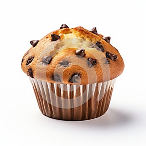 Delicious Chocolate Chip Muffin On White Background