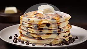 Delicious chocolate chip pancakes with buttery goodness