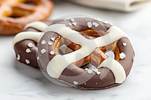 Delicious chocolate-covered pretzel snack photo