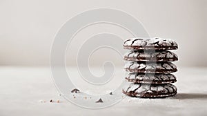 Delicious Chocolate Crinkles with Powdered Sugar on Top, Copy Space photo