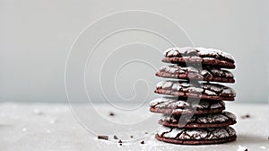 Delicious Chocolate Crinkles with Powdered Sugar on Top, Copy Space photo