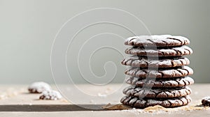 Delicious Chocolate Crinkles with Powdered Sugar on Top, Copy Space photo